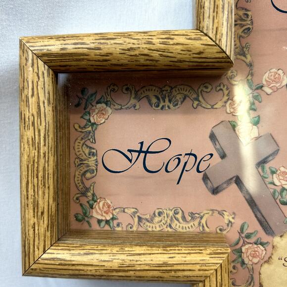 Abbey Press CROSS wood frame 3-D Faith Hope Love Made in USA 12 x 9" - Picture 4 of 11